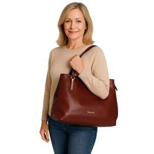 Bostanten Leather Shoulder Bag Satchel Tote Handbag Purse Red WOMEN'S WOMAN'S